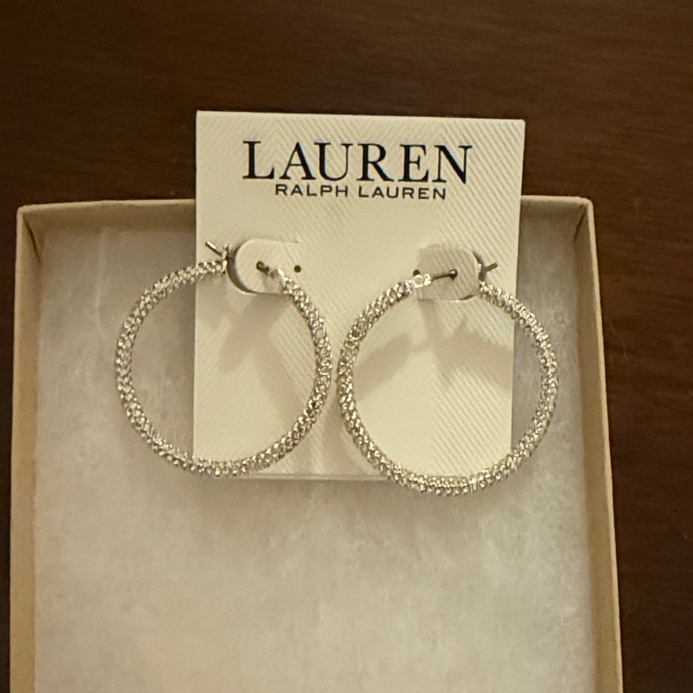 Lauren Ralph Lauren Sparkling Silver Hoop Earrings